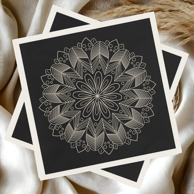 Elegant Mandala Boho Chic Indian Black Wedding Napkins (Creator Uploaded)
