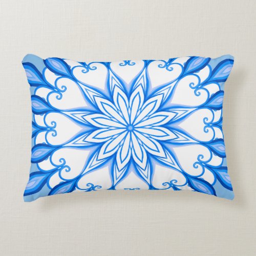 Elegant Mandala Boho Mediterranean White And Blue Accent Pillow