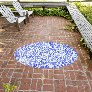  Elegant Mandala Boho Mediterranean White And Blue Outdoor Rug