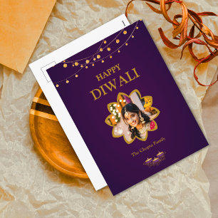 Elegant Mandala custom Photo Purple Golden diwali Holiday Postcard