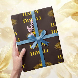 Elegant mandala diya gold diwali custom text wrapping paper