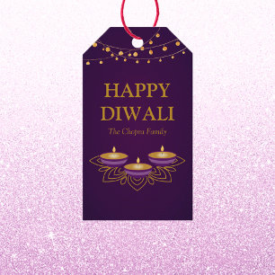 Elegant mandala diyas custom purple  gold diwali  gift tags