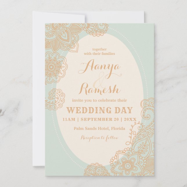 Elegant Mandala Dotted Circle Mehndi Wedding Invitation (Front)
