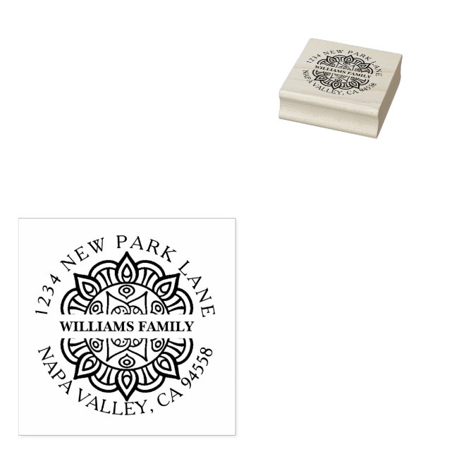 Elegant Mandala Family Return Address Rubber Stamp (Stamped)