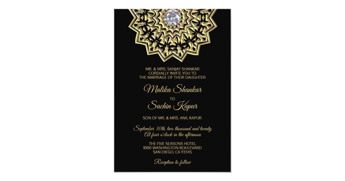 Elegant Mandala Gold Black Indian Wedding Invitation | Zazzle.com