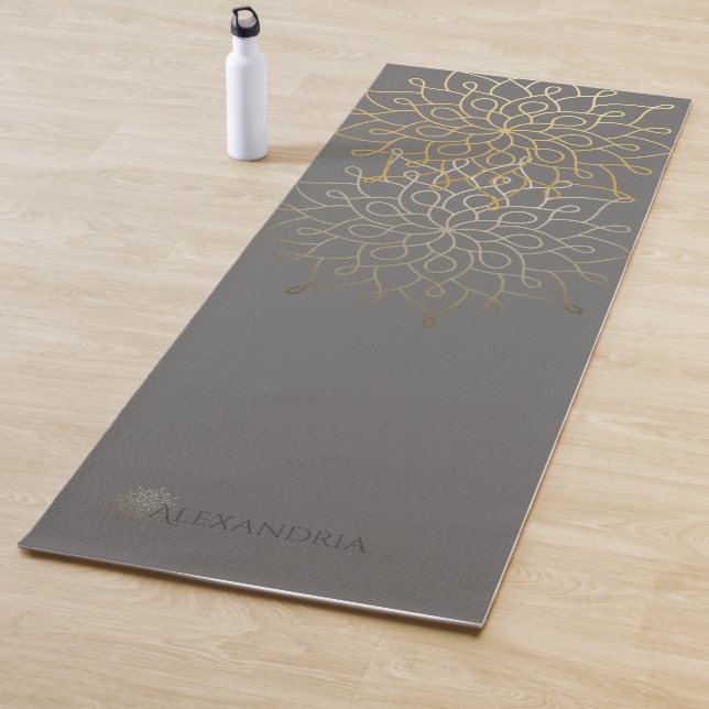 Elegant Mandala Gold Grey Personalized (1 sided) Yoga Mat (In Situ)