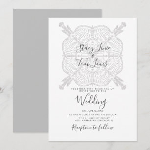 Elegant Mandala Gray White Hand Drawn  Invitation