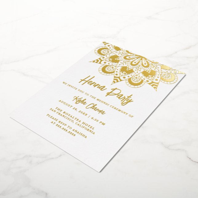 Elegant Mandala Henna Party Mehndi Real Gold Foil Invitation (Rotated)