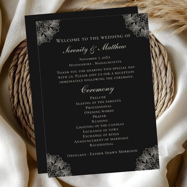 Elegant Mandala Indian Black Boho Wedding Program (Creator Uploaded)