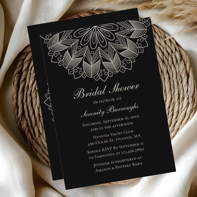Elegant Mandala Indian Boho Black Bridal Shower Invitation (Creator Uploaded)