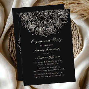 Elegant Mandala Indian Boho Black Engagement Party Invitation
