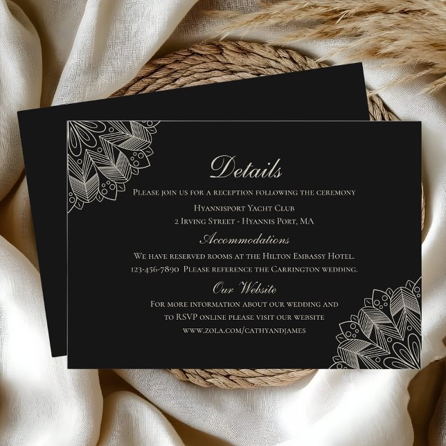 Elegant Mandala Indian Boho Black Wedding Details Enclosure Card (Creator Uploaded)