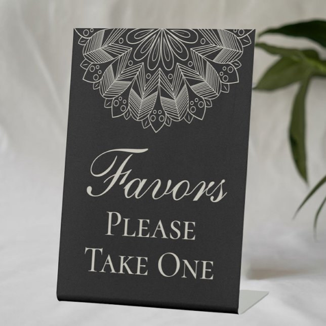 Elegant Mandala Indian Boho Black Wedding Favors Pedestal Sign (Creator Uploaded)
