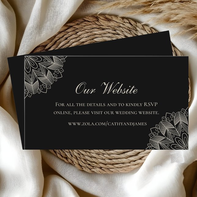 Elegant Mandala Indian Boho Black Wedding Website Enclosure Card (Creator Uploaded)