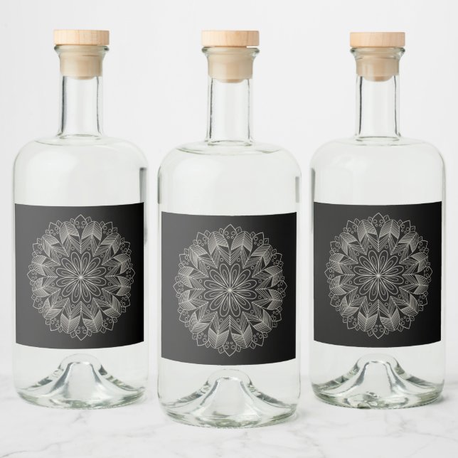 Elegant Mandala Indian Boho Chic Black Wedding Liquor Bottle Label (Bottles)