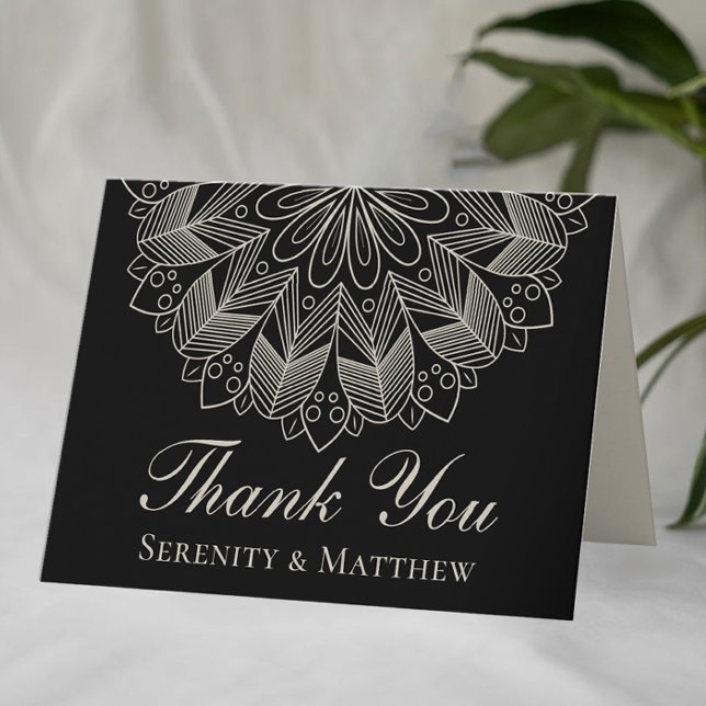 Elegant Mandala Indian Henna Boho Black Wedding Thank You Card (Creator Uploaded)