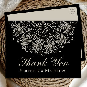 Elegant Mandala Indian Henna Boho Chic Black Thank Invitation Postcard