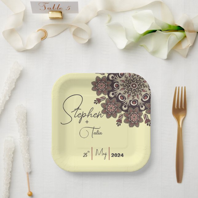 Elegant Mandala-Inspired Wedding  Paper Plates (Wedding)