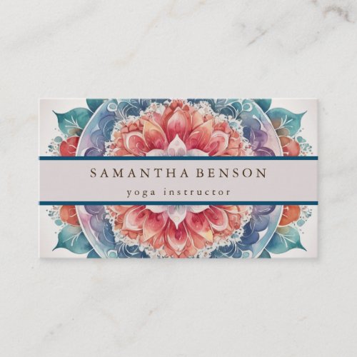 Elegant Mandala Lotus Flower Logo Yoga Instructor Business Card