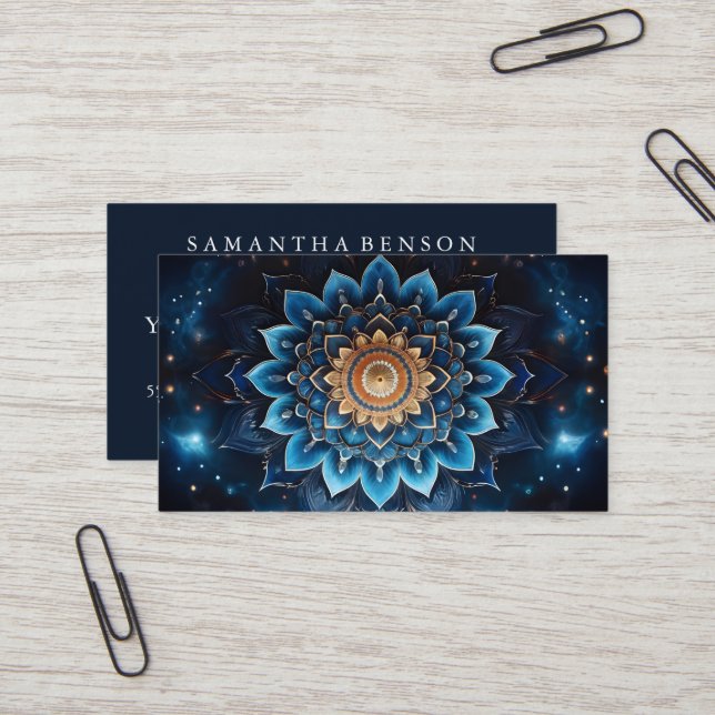Elegant Mandala Lotus Flower Logo Yoga Instructor Business Card (Front/Back In Situ)