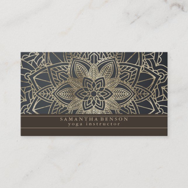 Elegant Mandala Lotus Flower Logo Yoga Instructor Business Card (Front)