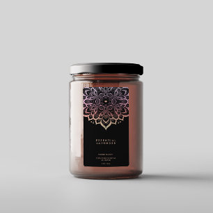 Elegant Mandala Lotus Holographic Pink Candle Label