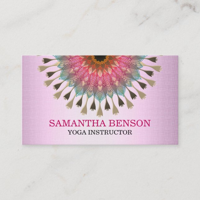 Elegant Mandala Lotus Logo Yoga Instructor Business Card (Front)
