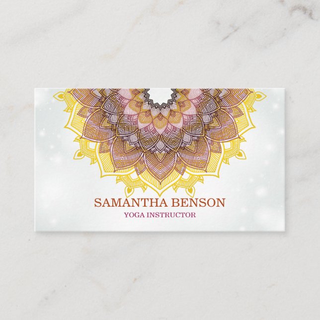 Elegant Mandala Lotus Yoga Instructor Business Card (Front)