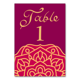 Elegant Mandala Magenta Gold Indian Wedding Table Number