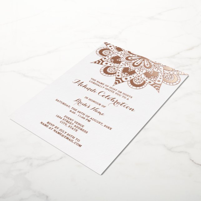 Elegant Mandala Mehndi Real Rose Gold Foil Invitation (Rotated)