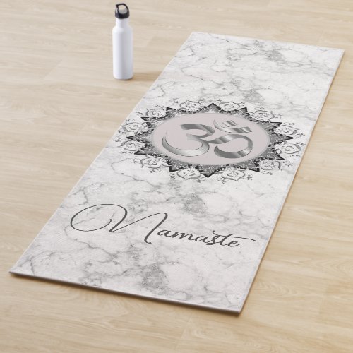 Elegant Mandala Om Namaste on Marble Yoga Mat