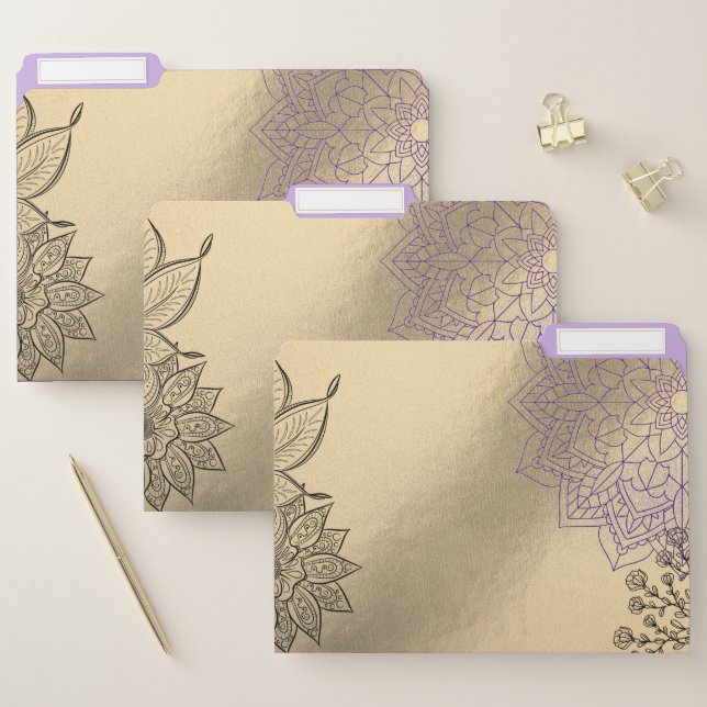 Elegant Mandala on Gold File Folders (Set)