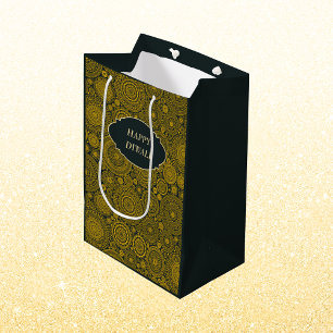 Elegant mandala pattern custom green gold diwali medium gift bag
