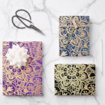 Elegant Mandala Pattern Purple Blue Gold Black Wrapping Paper Sheets