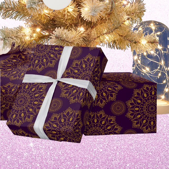 Elegant mandala pattern purple gold diwali  wrapping paper (Creator Uploaded)