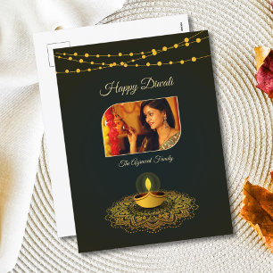 Elegant Mandala Photo Green Gold Diwali Holiday Postcard