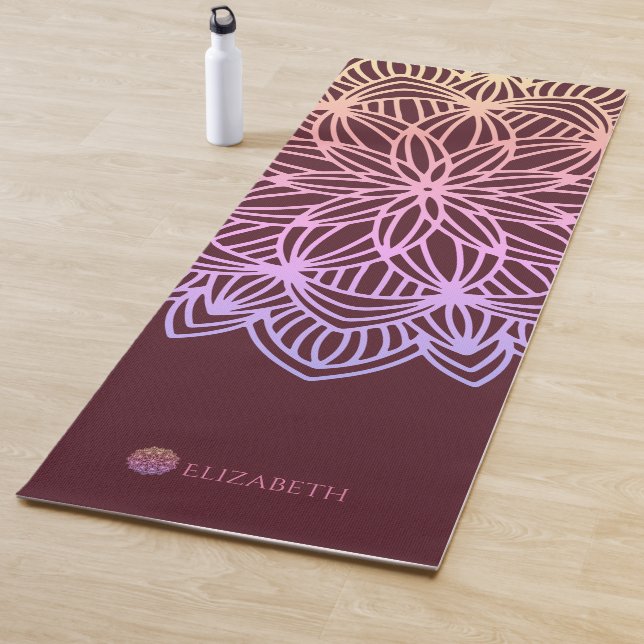 Elegant Mandala Pink Plum Personalized (1 sided) Yoga Mat (In Situ)