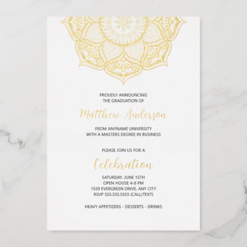 Elegant Mandala REAL GOLD FOIL graduation party Foil Invitation