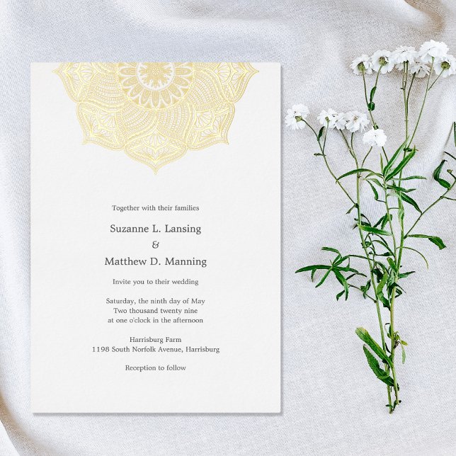 Elegant Mandala REAL GOLD FOIL wedding invitation Foil Invitation (Creator Uploaded)