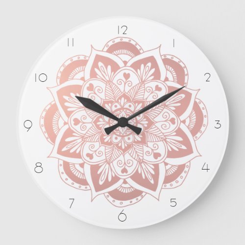 Elegant Mandala Rose Gold Flower Large Clock