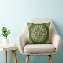 Elegant Mandala Throw Pillow - Green Boho Accent
