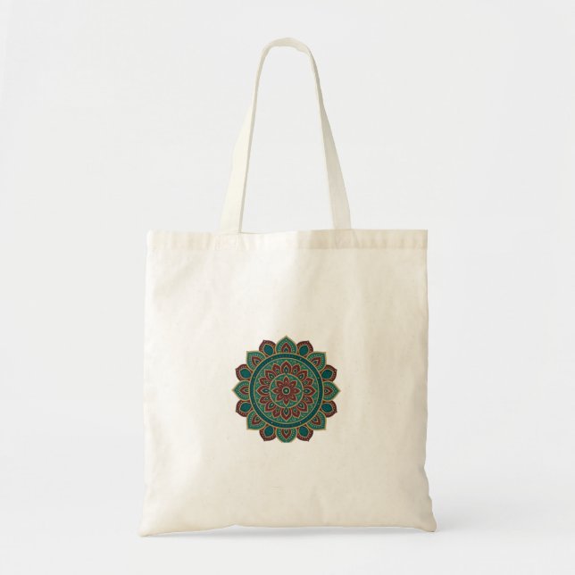 Elegant Mandala Tote Bag – Teal, Gold & Maroon (Front)