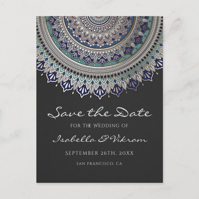 Elegant Mandala Wedding Save the Date Postcards (Front)