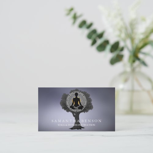 Elegant Mandala Yoga Pose Tree Logo Art Business Card