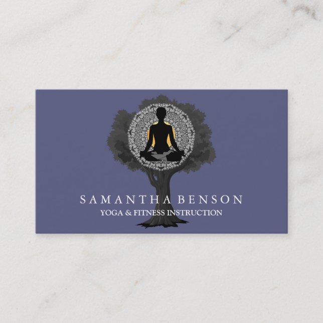 Elegant Mandala Yoga Pose Tree Logo Art Business Card (Front)