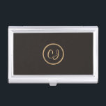 Elegant Manly Black Faux Gold Circle Monogram Case For Business Cards<br><div class="desc">Elegant business card holder with dark grey background and faux gold circle pattern You can add your monogram to it.</div>