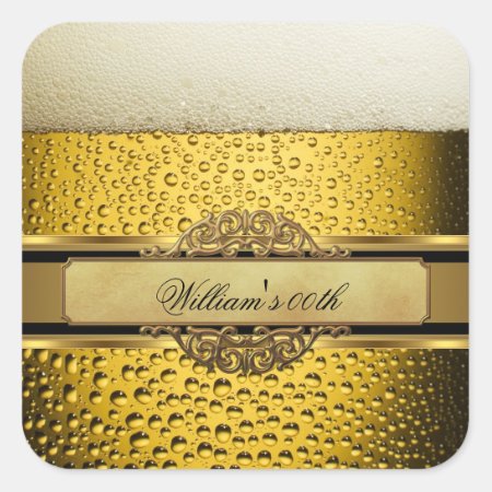 Elegant Mans Beer Black Gold Birthday Party Mens Square Sticker