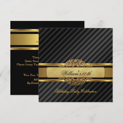 Elegant Mans Black Gold Birthday Party Mens Announcement