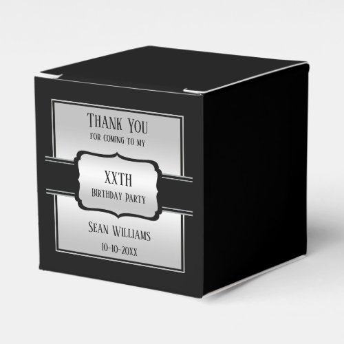 Elegant Mans Silver  Black Birthday Favor Boxes