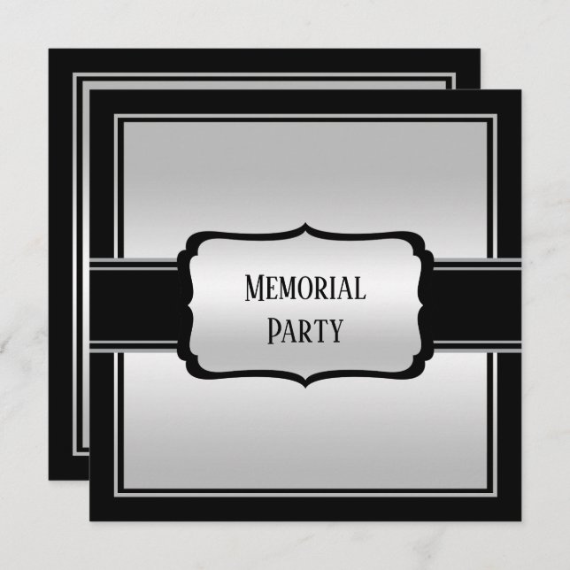 Elegant Man's Silver & Black memorial Party Invitation (Front/Back)